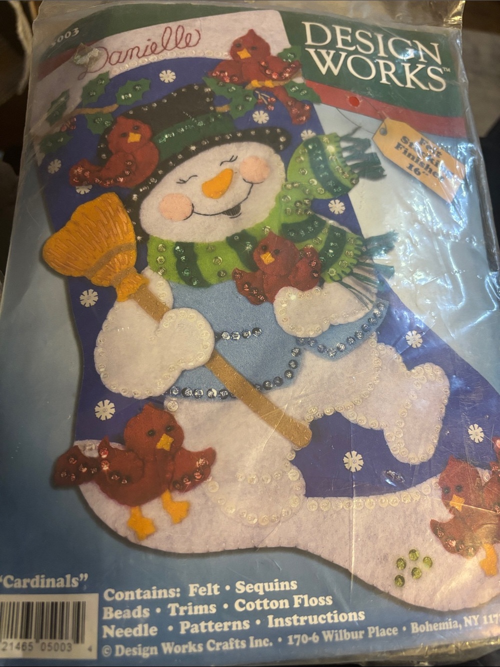 Design Works Snowman & Cardinals Felt Stocking Craft - Blue/White